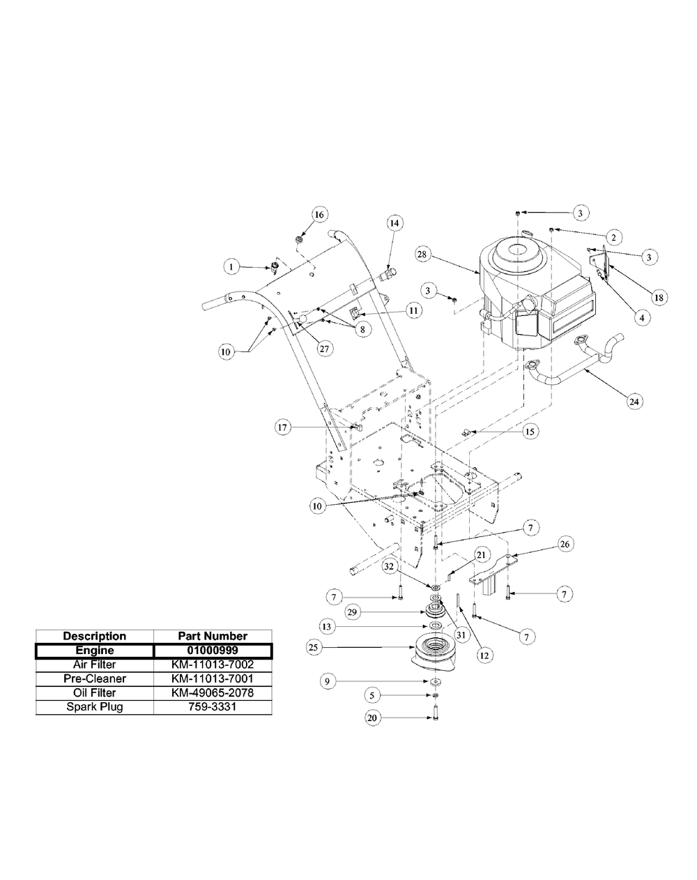 Kawasaki Engine Assembly Diagram and Parts List for GF1748 55AE234M150-WAM Cub Cadet Lawn Mower